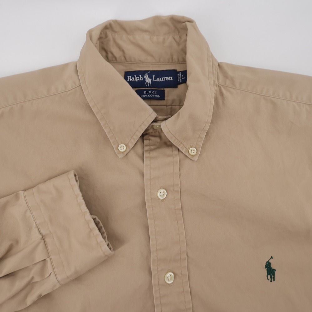 Ralph Lauren Blake Button Down Shirt Tan Long Sleeve Mens Large = Flaws